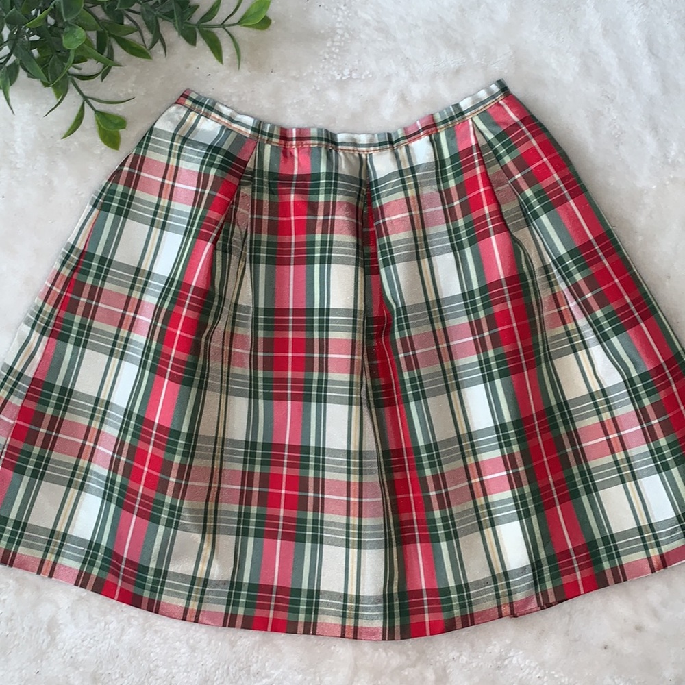 Hartstrings 5 Green Red Cream Plaid Tartan Skirt EUC Elastic Waist